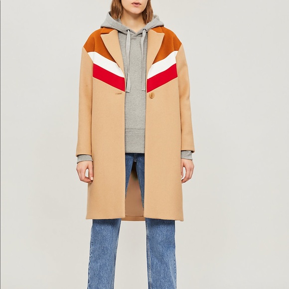 🔥Maje  Gorel Contrast-panel Wool And Cashmere-blend Coat size 36 or 4-6 US👍 - Picture 3 of 10